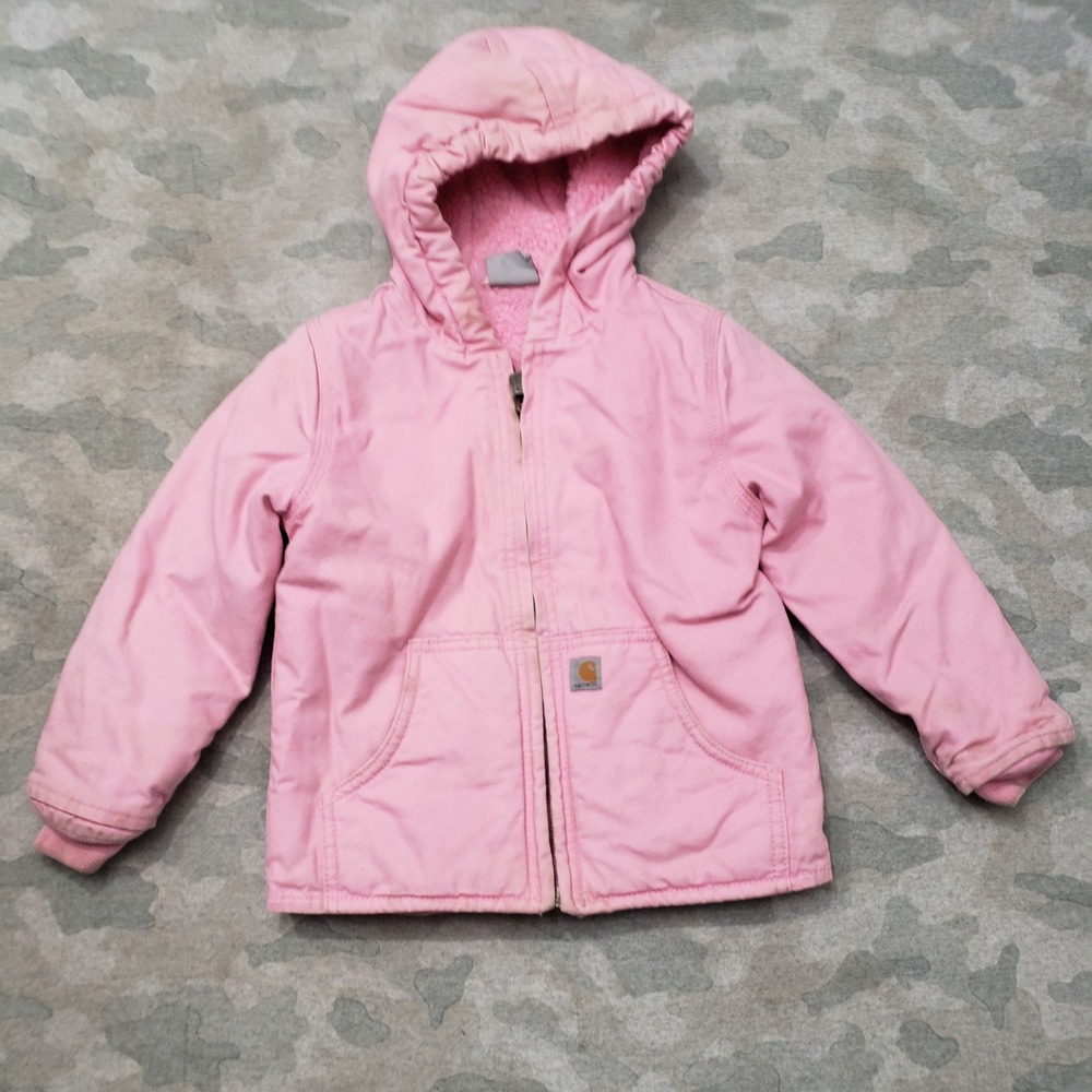 Carhartt Jacket Youth 4T Pink Sherpa Lined Hooded Active Wear Workwear